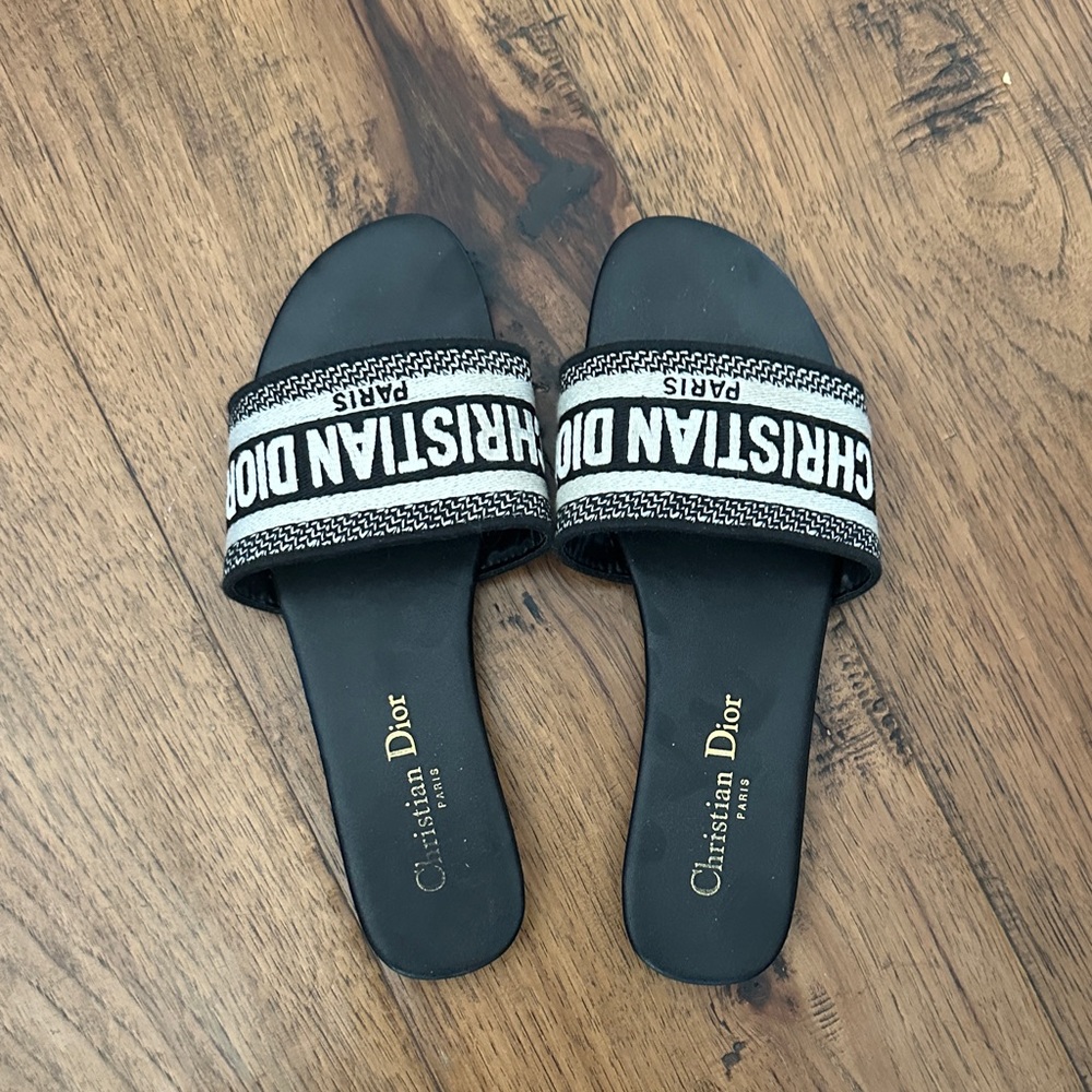 Black and White Logo Slide Sandals